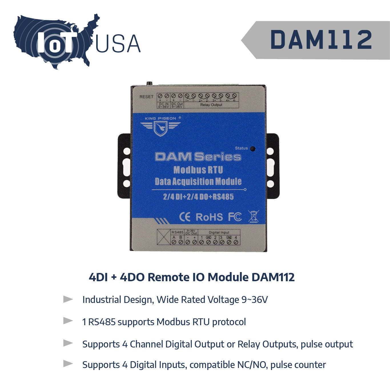 DAM112 DI DO Remote IO Module - IOT USA